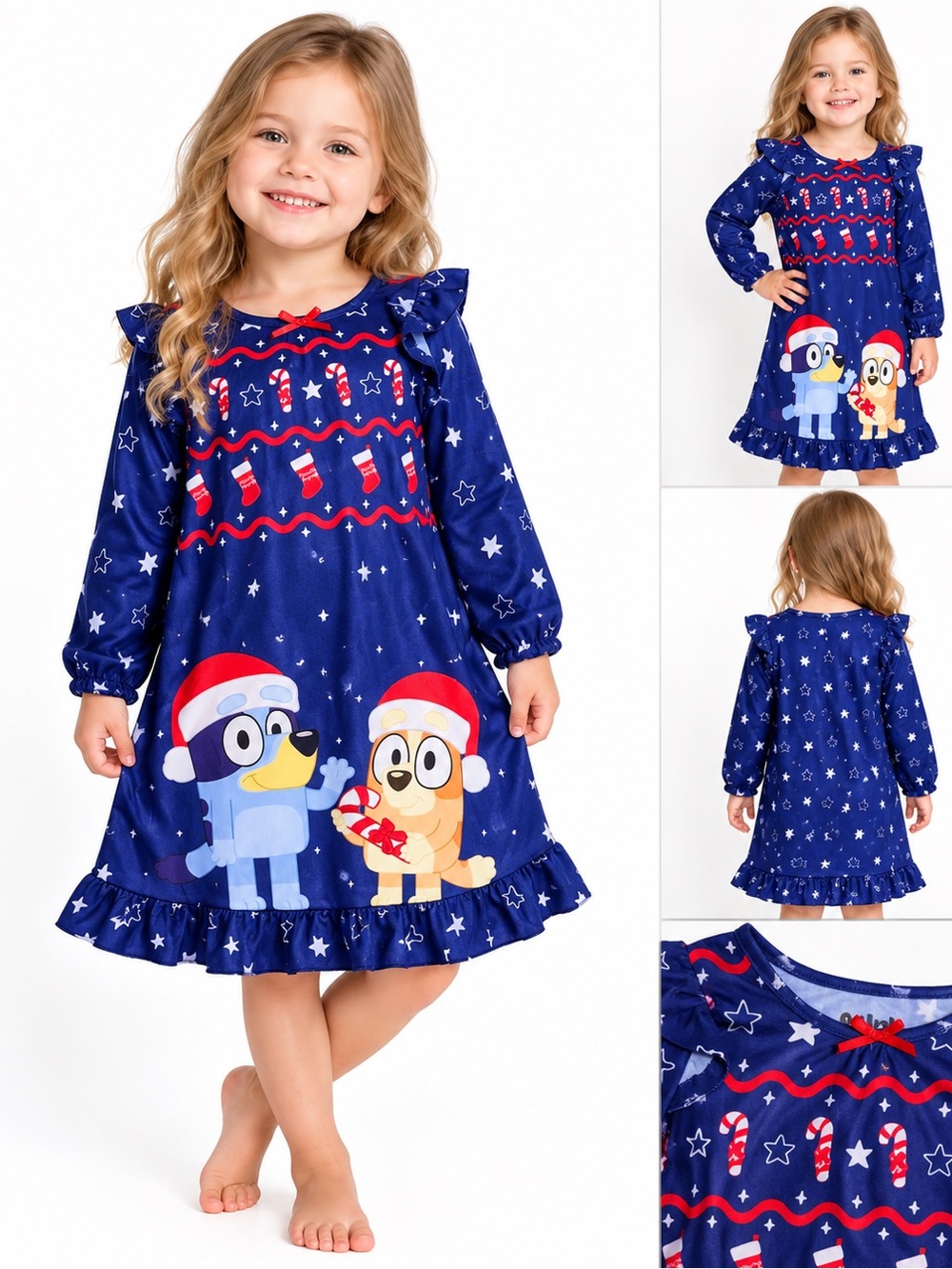Bluey Girls Christmas Nightgown Pajama Dress Size 4T Toddler PJs